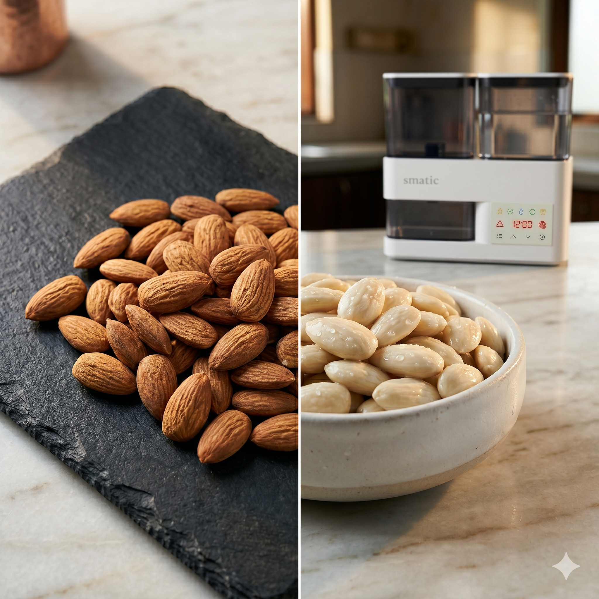 Perfectly peeled soaked almonds