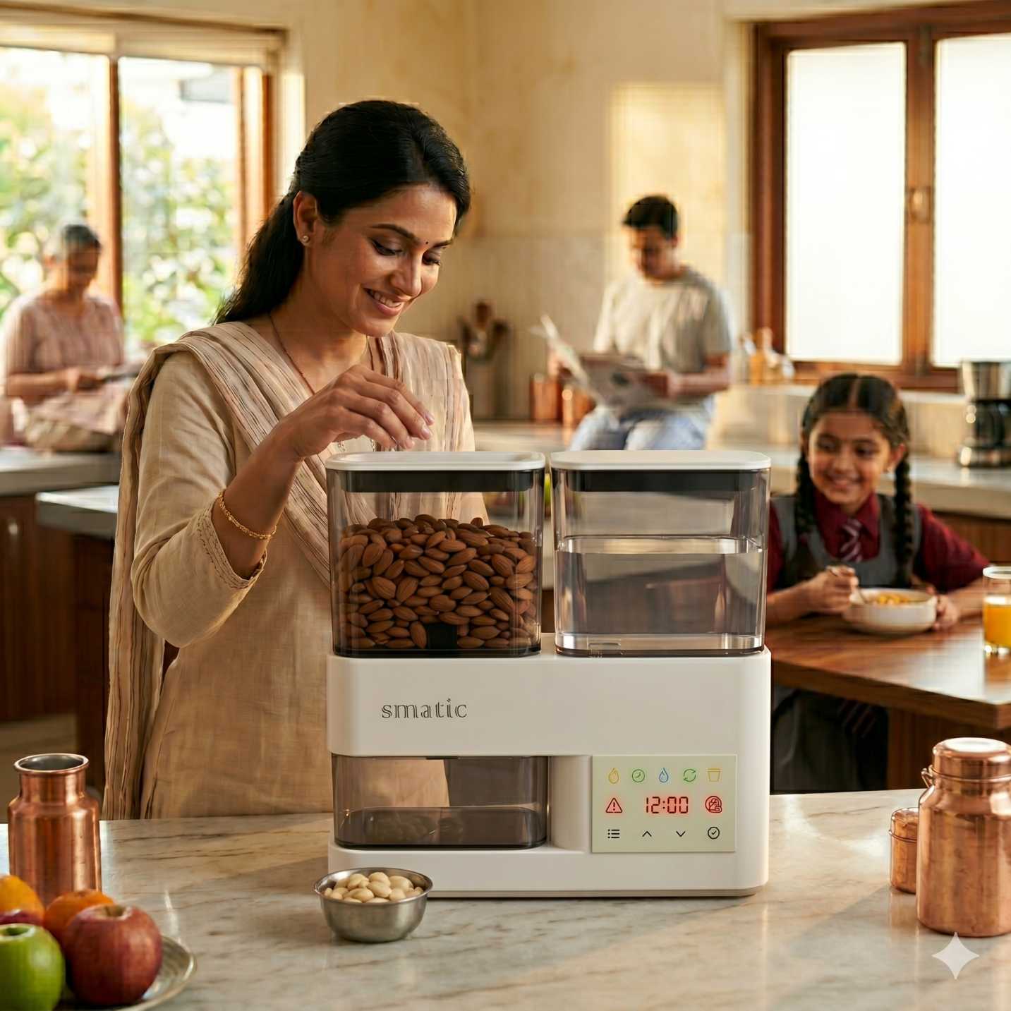 Indian family enjoying healthy morning routine